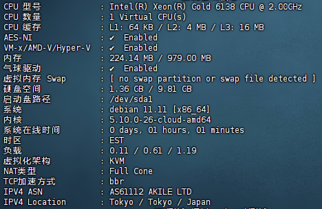 主机搜- 主机评测 - AkileCloud – 日本IIJ 1G带宽 – 1C1G1T流量 – 月付￥24.99- 详情图片